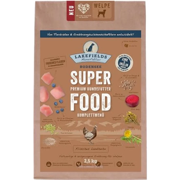 Lakefields Premium SUPERFOOD Huhn für Welpen, nährstoffreiches Trockenfutter, 2 x 2.5 Kg