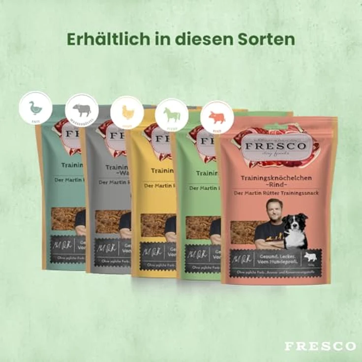 FRESCO Dog Martin Rütter Trainingsknöchelchen Huhn, 150g, zuckerfreie Hundesnacks aus 92% frischem Geflügelfleisch, ideal für Training und Belohnung, Monoprotein-Snack ohne künstliche Zusätze – Bild 4