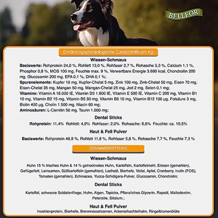 Bellfor Futterset für Boxer – Hypoallergenes, getreidefreies Trockenfutter mit Huhn 4 kg, Dental Sticks 100 g & Shiimun Skin Pulver 50 g – Bild 5