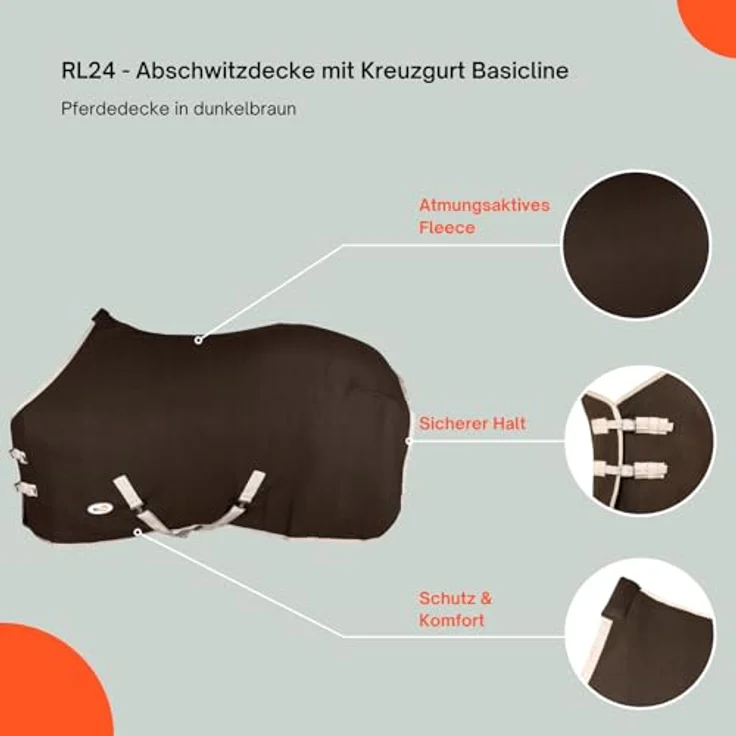 RL24 Abschwitzdecke BASICLINE, atmungsaktiv mit Metallverschluss, dunkelbraun, 165 cm – Bild 2