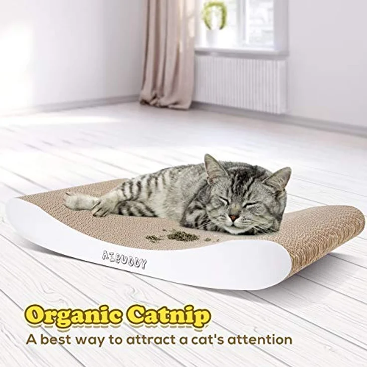Aibuddy Kurvenkratzmatte Katzenkratzer, wendbar aus hochwertigem Karton, Lounge-Bett mit Bio-Katzenminze [44 x 25 x 7 cm, umweltfreundlich, langlebig] – Bild 5
