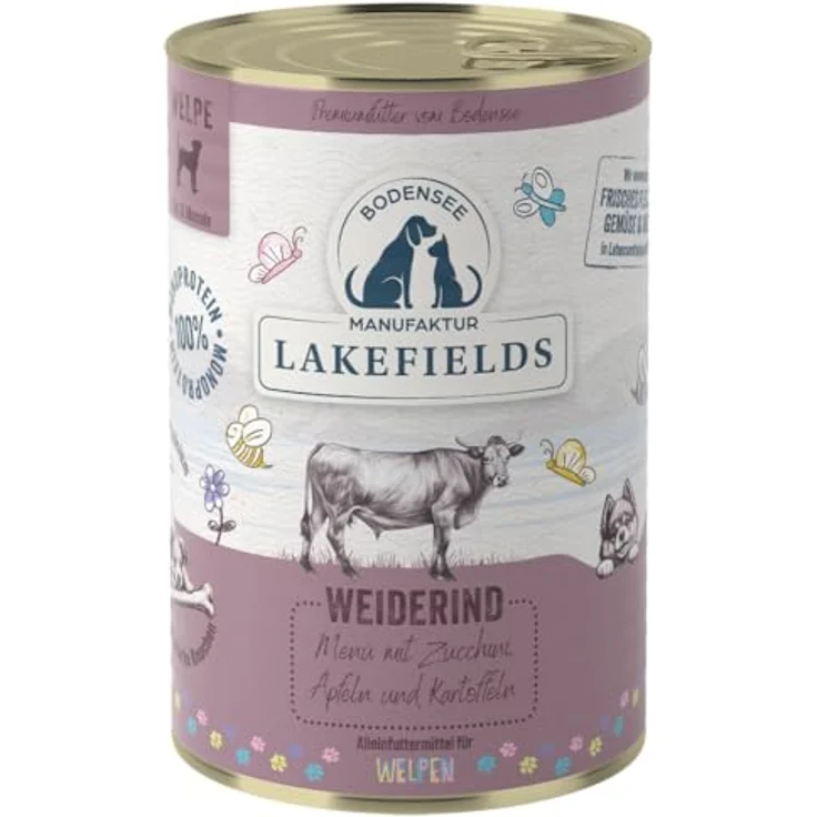 Lakefields Premium Welpenfutter Nass, Rind 61%, 400g, Getreidefreies Hundefutter mit Äpfeln, Zucchini & Karotten, für gesunde Ernährung von Welpen – Bild 1