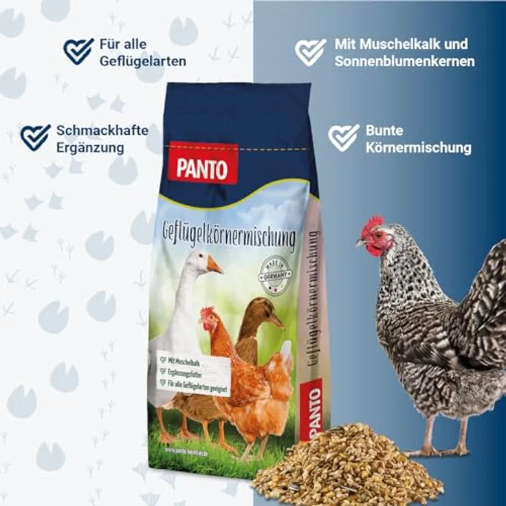 PANTO Geflügelkörnermischung GKM 25 kg, Ergänzungsfutter für Hühner, Enten und Gänse mit Muschelkalk und Sonnenblumenkernen – Bild 2