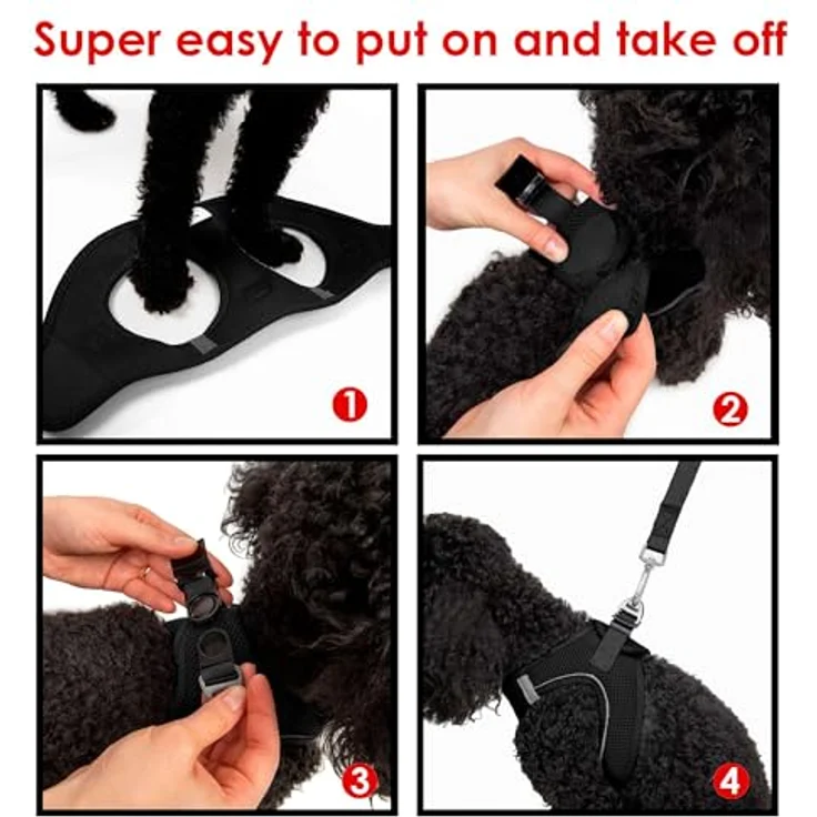 Tailpetz Air-Mesh Brustgeschirr für kleine und mittelgroße Katzen und Hunde – Weich, Atmungsaktiv, Strapazierfähig, Schwarz, L (Brustumfang 59–63,5 cm) – Bild 3