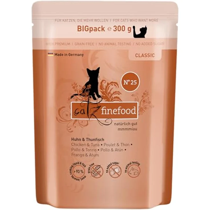 catz finefood Classic N° 25, Huhn & Thunfisch Feinkost Nassfutter für Katzen, 6 x 300g ohne Getreide und Zucker, hoher Fleischanteil – Bild 1