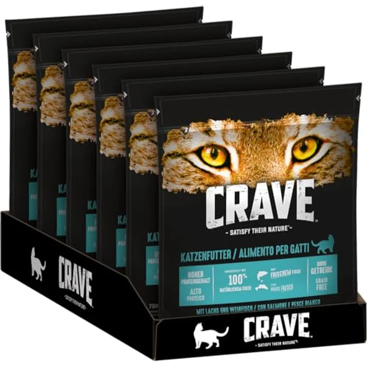 CRAVE Adult Trockenfutter mit Lachs & Weißfisch, 6x750g – Hochwertiges, getreidefreies Katzenfutter mit hohem Proteingehalt aus 100% natürlichem Fisch – Bild 1