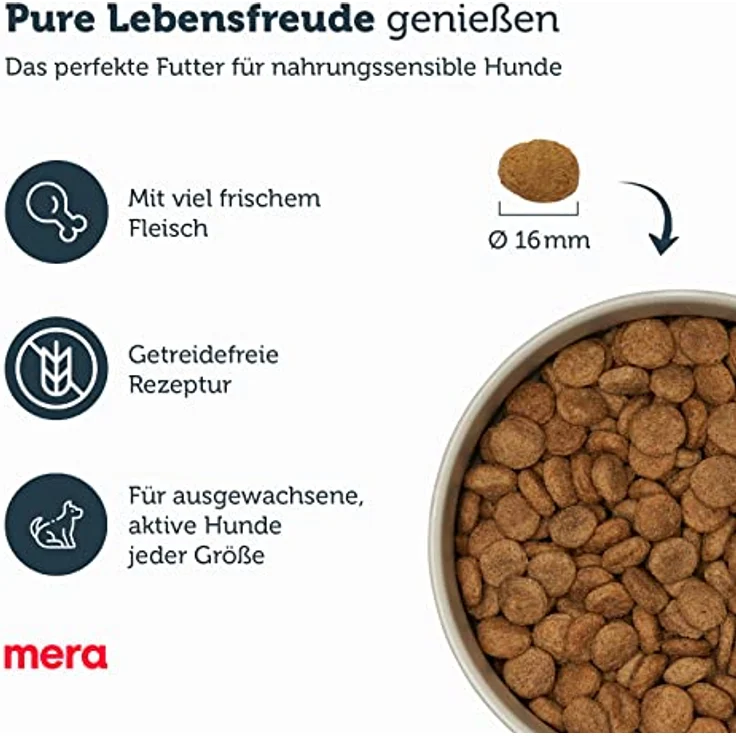 MERA Pure Sensitive Truthahn & Kartoffeln, Trockenfutter für ausgewachsene Hunde, getreidefrei mit 25% frischem Fleisch, 4 kg – Bild 2