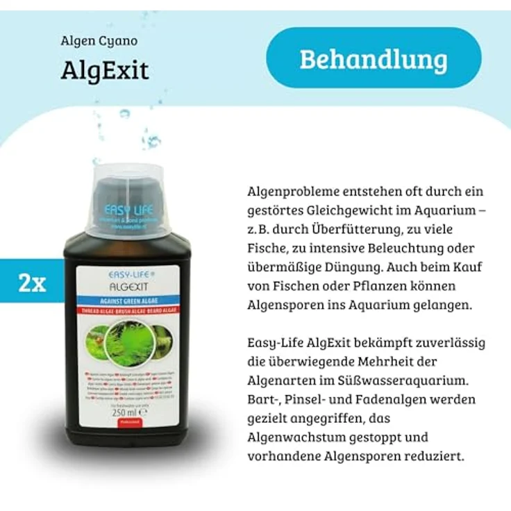 Blackcup Easy Life AlgExit 2er Pack – 2X 250 ml Wasserpflege zur Bekämpfung von Algen, sicher für Aquarienbewohner, einfache Anwendung für klares Wasser – Bild 5