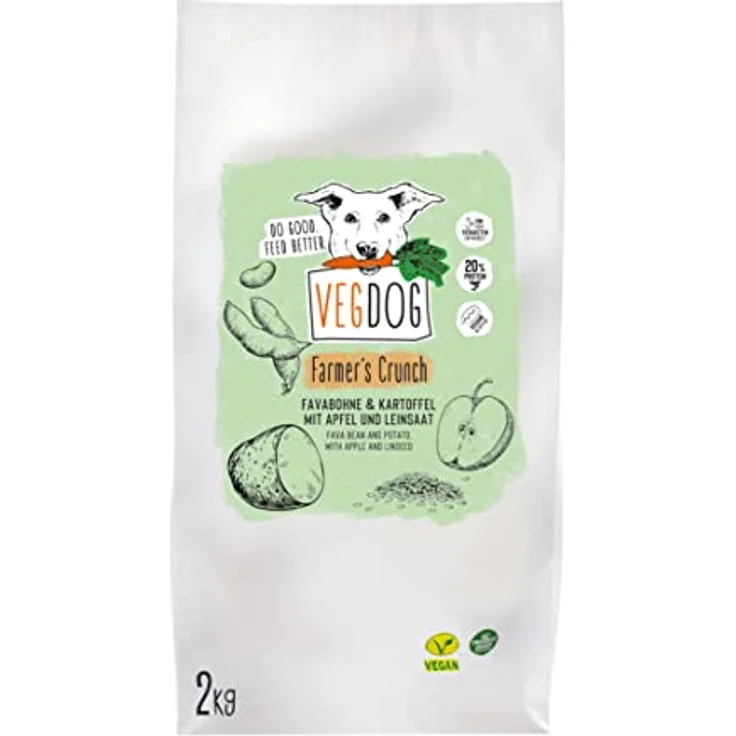 VEGDOG Farmer's Crunch, veganes Trockenfutter für Hunde mit Kartoffel und Favabohne, getreidefreies Alleinfutter für Allergiker, 2kg – Bild 1
