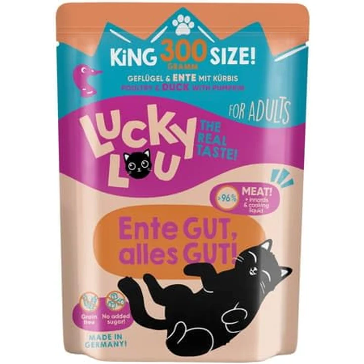 Lucky Lou Lifestage Adult, Katzen-Nassfutter mit Geflügel und Ente, 6x300g, hoher Fleischanteil, ohne Getreide und Zuckerzusatz – Bild 2