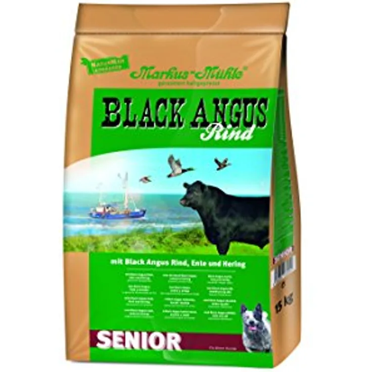 Markus Mühle Black Angus Senior Hundefutter, naturbelassenes Trockenfutter für große und kleine Hunde, 15 kg