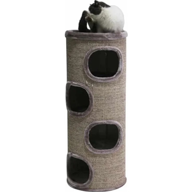 Nobby Kratztonne REGA III Cappuccino Ø 38 x 98 cm, Leinenoptik und Plüschbodenplatte – Bild 1