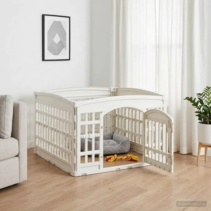 vidaXL 4-Panel Hundelaufstall, klappbar aus strapazierfähigem Kunststoff, 88 x 88 x 56 cm, weiß – Bild 2