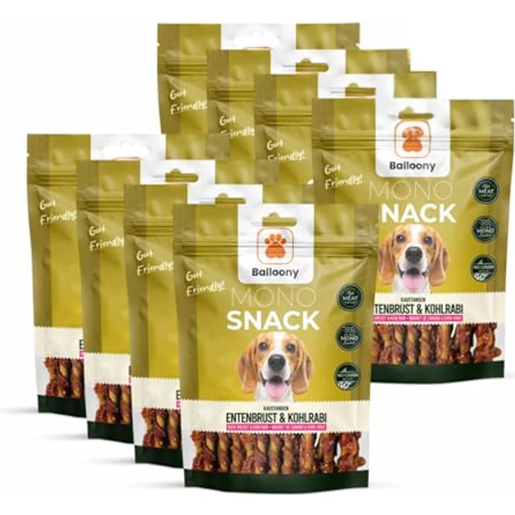 Balloony.pet Monosnack Kaustangen, Entenbrust & Kohlrabi, natürliche Hundeleckerli für empfindliche Hunde, luftgetrocknet, 8x150g