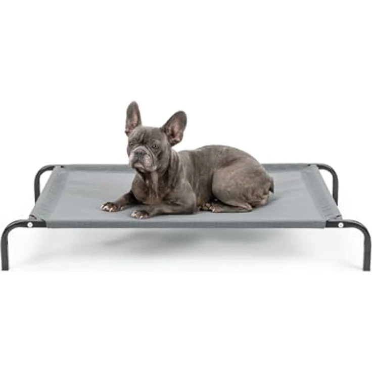 lionto Outdoor Hundeliege, stabile Haustierliege mit atmungsaktivem Netzbezug, 106x62 cm, grau, robuster Metallrahmen, abnehmbar, schützt vor Bodenkälte – Bild 1