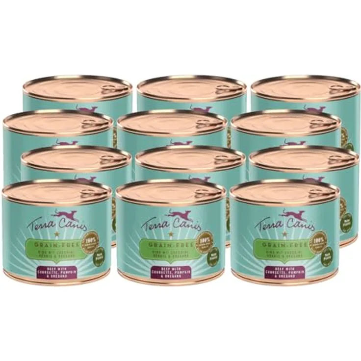 Terra Canis Rind, Zucchini, Kürbis & Oregano, getreidefreies Nassfutter, 12x200g - Premium Hundefutter in 100% Lebensmittelqualität, allergenarm & glutenfrei