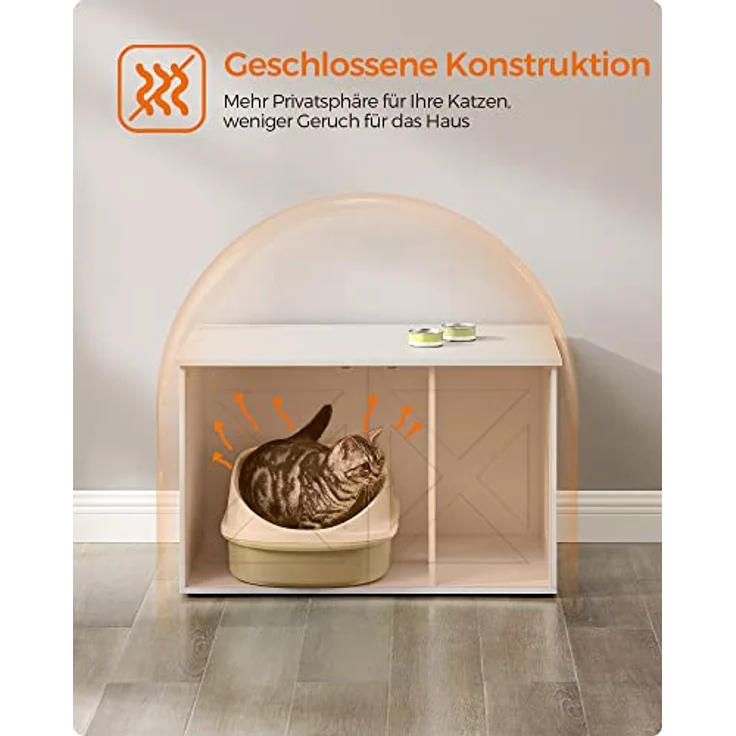 Feandrea Katzenhaus PCL002W01, Katzenklo-Schrank mit herausnehmbarer Trennwand, 80 x 53 x 50 cm, weiß, stilvolles Design und großer Innenraum – Bild 4