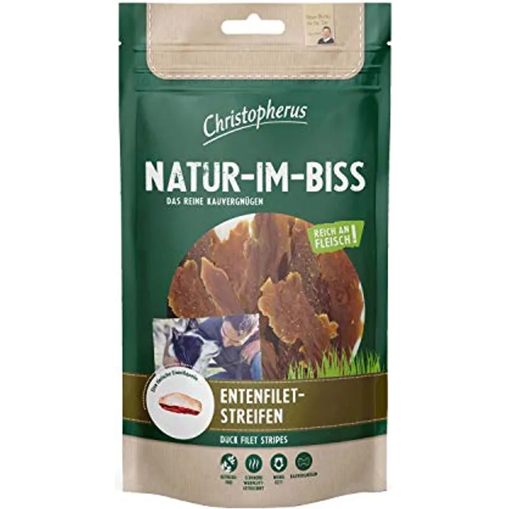 Christopherus Natur-Im-Biss Entenfiletstreifen, köstlicher Hundesnack mit magerer Ente, 70g