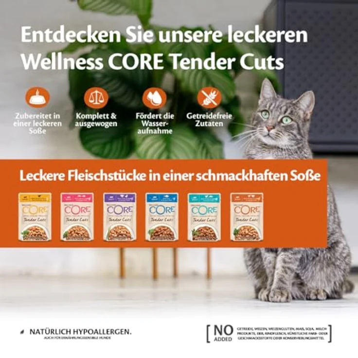 Wellness CORE Tender Cuts Thunfisch Selection Mix, Premium Nassfutter für Katzen, 6 x 85 g, getreidefrei, ohne Zuckerzusatz, hoher Fleischanteil in Sauce – Bild 3