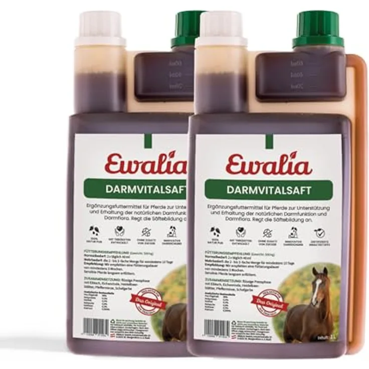 EWALIA Darmvitalsaft für Pferde, Premium Ergänzungsfuttermittel zur Unterstützung der Darmgesundheit - 2x1 Liter, natürliche Stabilisierung der Darmflora mit Kräutern