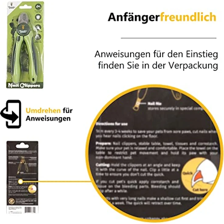 Thunderpaws Professionelle Krallenschere für Hunde, Edelstahl-Klingen mit Schutz, Sicherheitsschloss und Nagelfeile, Mittel bis Groß, Grün – Bild 4