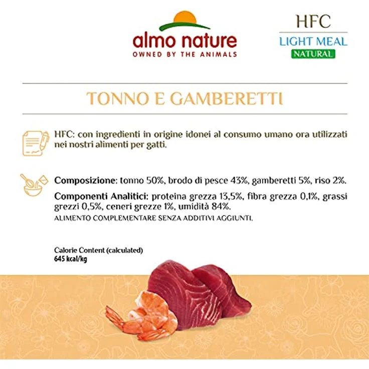 Almo Nature HFC Natural Light Meal Katzenfutter für ausgewachsene Katzen, Thunfisch und Garnelen, 4 Dosen à 50 g, 100% natürliche Zutaten – Bild 5