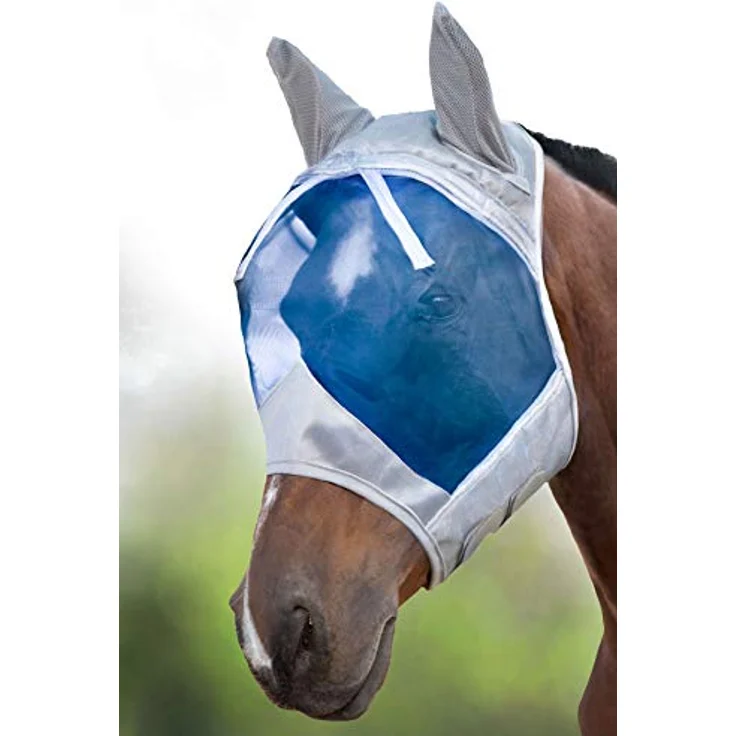 Harrison Howard CareMaster Pferde Fliegenmaske mit UV-Schutz, ergonomisch gestaltet, dicke Fleecepolsterung und Ohrenschutz, Hawaiian Blau, Warmblut (L) – Bild 1