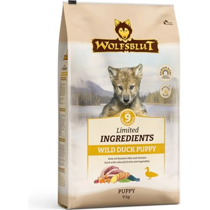 WOLFSBLUT Wild Duck Puppy, Hunde-Trockenfutter mit begrenzten Inhaltsstoffen, 9 kg – Bild 1