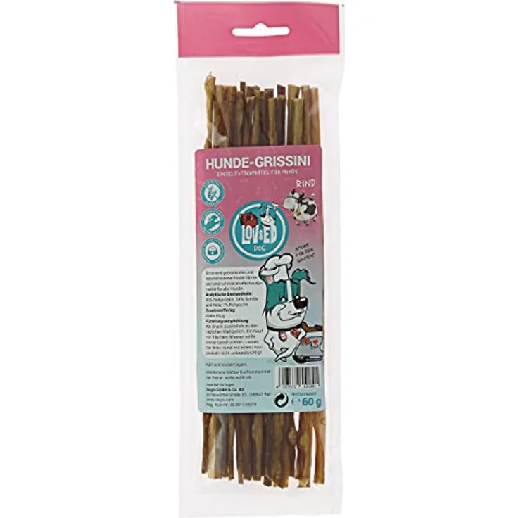 Lov&Ed Hundegrissini, Rind, 60 g - Schonend getrocknete Kauspezialität ohne künstliche Farb- und Konservierungsstoffe, ideal als Belohnung für Hunde