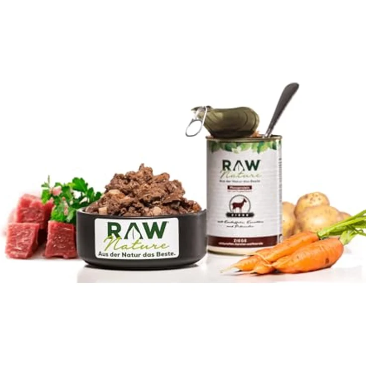 RAW Nature Ziege Pur 400g, Monoprotein Nassfutter mit Kartoffeln, Möhren & Petersilie, getreidefrei und hochprozentigem Fleischanteil, Alleinfuttermittel für Hunde – Bild 2