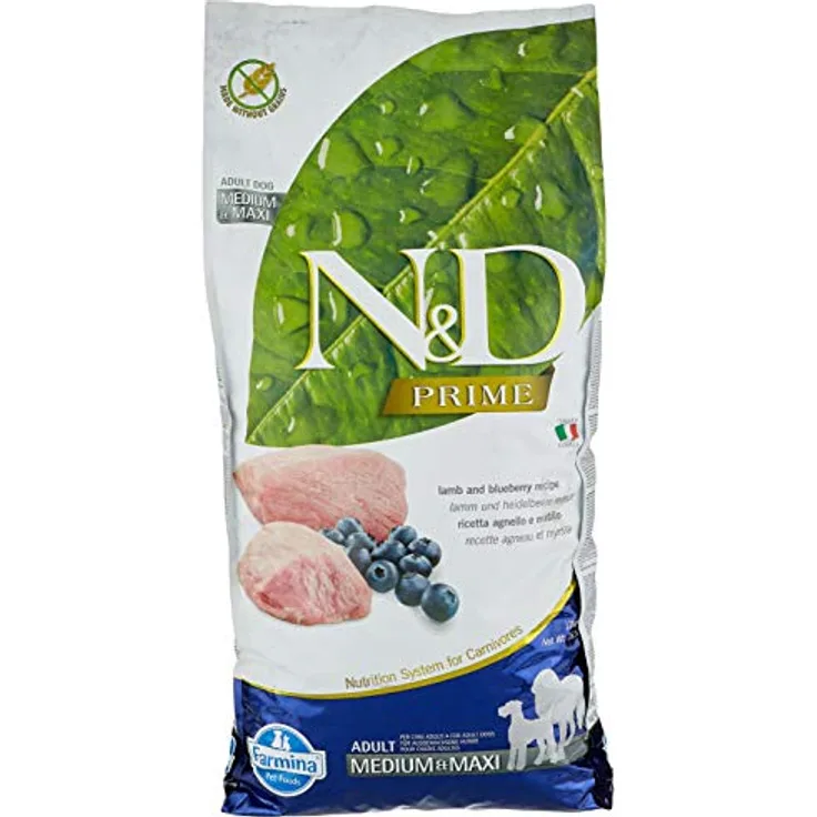 Farmina N&D Prime Adult Medium Pellets Hundefutter, Trockenfutter mit Lamm und Blaubeere, reich an Vitaminen und natürlichen Antioxidantien, 12 kg