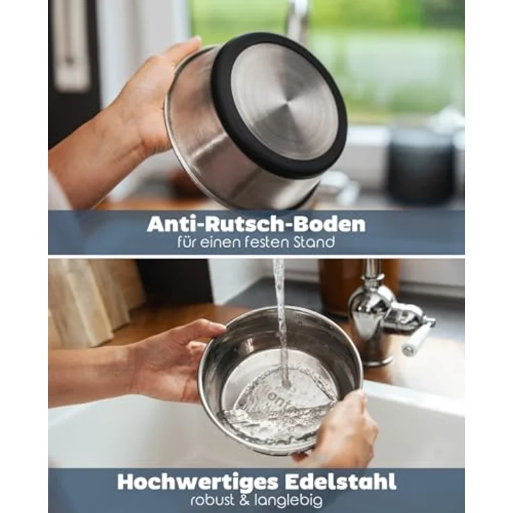 lionto Futternapf aus Edelstahl, 600 ml, rutschfester Silikonboden, spülmaschinenfest, für Hunde und Katzen – Bild 4