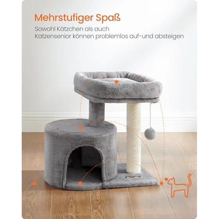 Feandrea Kratzbaum PCT50W, kleiner Katzenbaum mit Sisalstamm und gepolsterter Plattform für Kätzchen, hellgrau – Bild 3