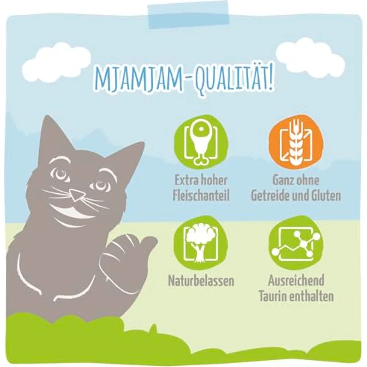 MjAMjAM Premium Nassfutter für Katzen, zarte Ente & Geflügel an leckeren Möhrchen, getreidefrei, 6er Pack (6 x 800 g), hoher Fleischanteil – Bild 4