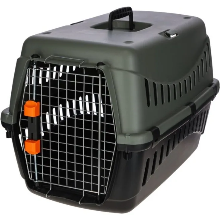 Kerbl Tiertransportbox Transportbox 60 cm x 40 cm x 38,5 cm 5 kg - 15 kg 80561, aus recyceltem Kunststoff, IATA-konform, Metalltür, blau