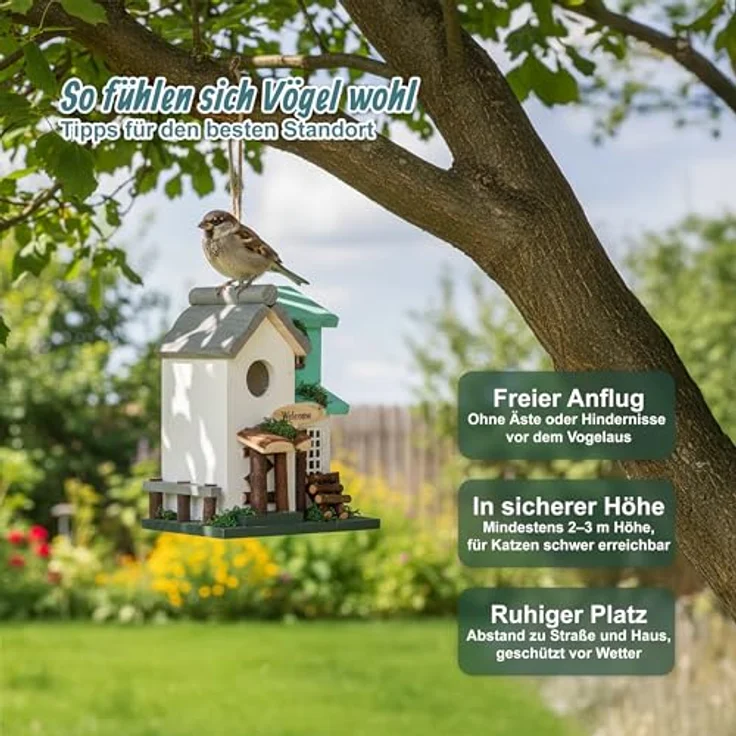 Relaxdays Deko Vogelhaus im Landhausstil, mehrfarbige Holz-Vogelvilla zum Aufhängen, HBT 23 x 18 x 13 cm, wetterfest für Garten und Balkon – Bild 2