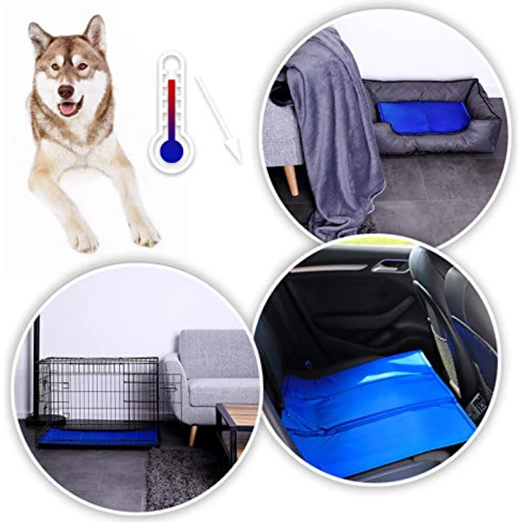 lionto Kühlmatte für Hunde & Katzen, selbstkühlende faltbare Haustiermatte 90x50 cm, ohne Strom, leicht zu reinigen, blau – Bild 3