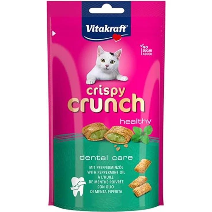 Vitakraft Crispy Crunch, knusprige Snackkissen mit Pfefferminzöl, prophylaktische Wirkung, Katzensnack ohne Zucker, 60g – Bild 1