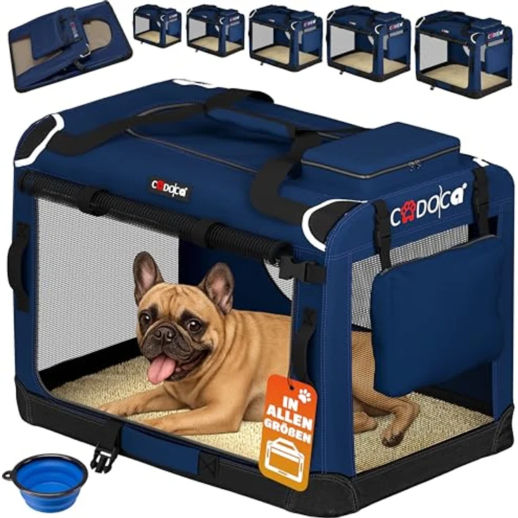 CADOCA® faltbare Hundebox M 60x42x44cm, robuste und atmungsaktive Transporttasche für Auto und Reisen, Navyblau – Bild 1