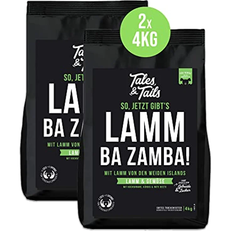 Tales & Tails Lamm Ba Zamba, Halbfeuchtes Trockenfutter für Hunde, Getreidefrei, 75% Lamm, 2 x 4kg, Hohe Verträglichkeit – Bild 1