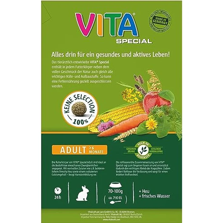Vitakraft Vita Special Adult, Hauptfutter für Zwergkaninchen mit Gräsern und Kräutern, unterstützt die Verdauung, 600g – Bild 4