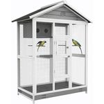 PawHut Vogelvoliere aus Holz, großer Wellensittichkäfig mit 4 Sitzstangen, ausziehbarer Bodenwanne, wasserabweisendem Dach, 112 x 68 x 154 cm, Tanne