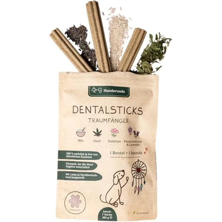 Hunderunde Dental Sticks Traumfänger, 42 STK, vegane Zahnpflege mit Baldrian, Lavendel & Passionsblume, getreidefrei und allergikerfreundlich