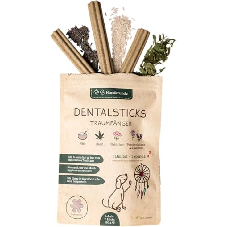 Hunderunde Dental Sticks Traumfänger, 42 STK, vegane Zahnpflege mit Baldrian, Lavendel & Passionsblume, getreidefrei und allergikerfreundlich – Bild 1