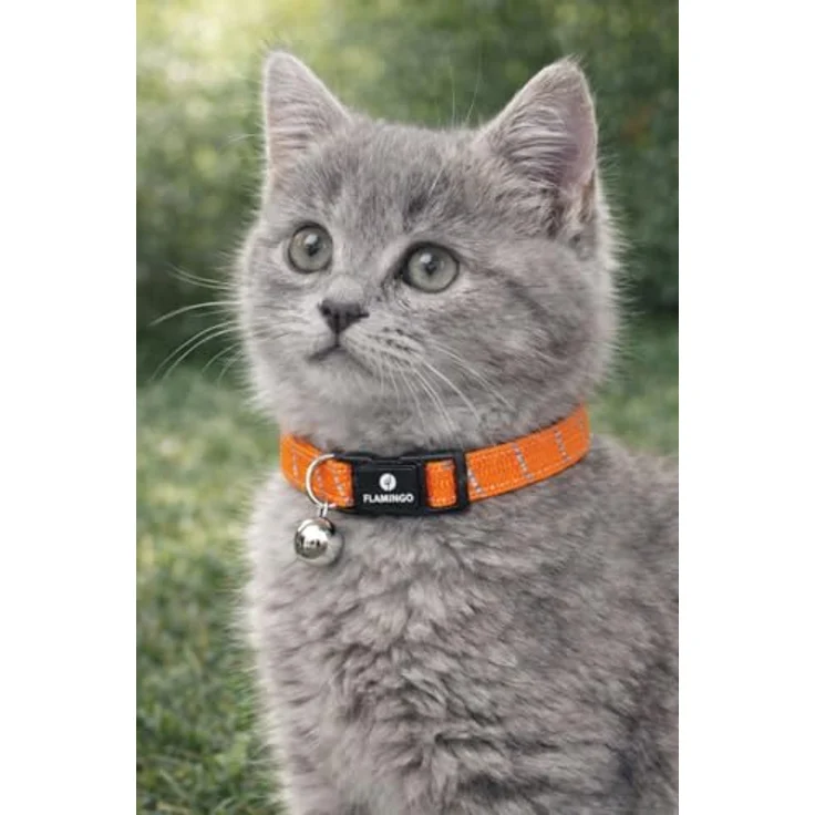 Flamingo Katzenhalsband Kitten Elza, elastisches Nylon reflektierend, 15–22 cm, orange mit Glöckchen – Bild 1