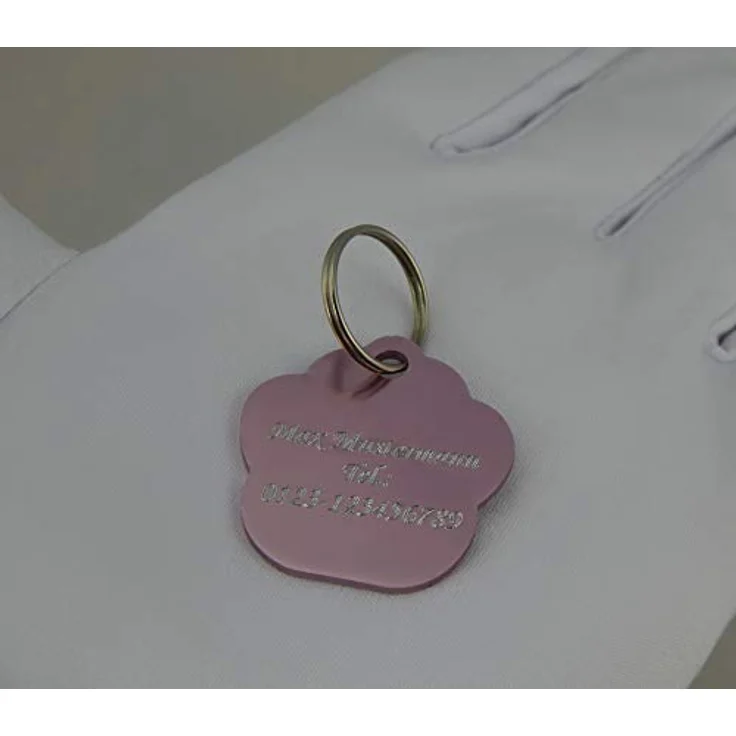 Hanessa Personalisierte Hundemarke rosa Pfote, Gravur Anhänger aus Zinklegierung, 27x28 mm, Namensschild für Hundehalsband – Bild 4