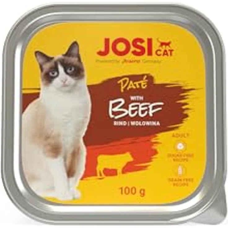 JosiCat Paté mit Rind, Premium Nassfutter für erwachsene Katzen, getreidefrei, mit Vitamin D3 & E, 32 x 100 g, Made in Germany – Bild 1