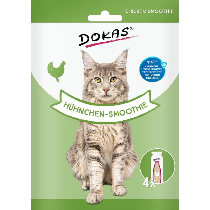 Dokas Hühnchen-Smoothie, cremiger Katzensnack mit Hühnchenbrustfilet, Obst und Gemüse, 120ml