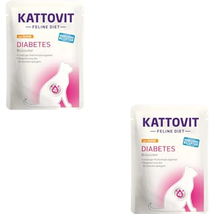 Kattovit Feline Diet Diabetes, Doppelpack 2 x 24 x 85 g, Diät-Alleinfuttermittel für Katzen zur Unterstützung der Glucoseregulierung und Gewichtsreduktion, Nassfutter im Frischebeutel – Bild 2