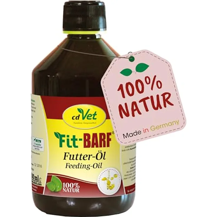 cdVet Fit-BARF Futter-Öl für Hunde & Katzen 500ml - Kaltgepresstes Leinöl mit Omega-3-Fettsäuren, Nährstoffreiche Nahrungsergänzung